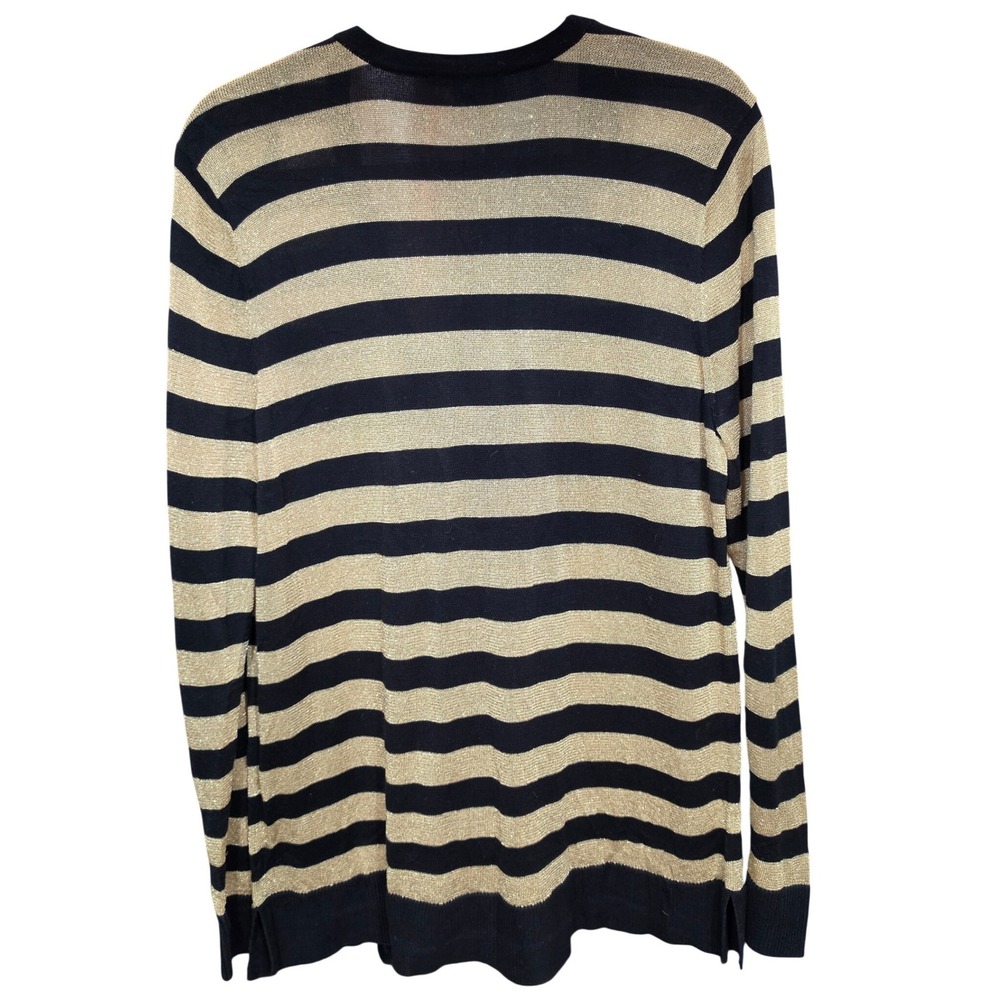 Chaus Womens XL Cardigan Sweater Black Gold Metallic Striped V-Neck Button Front - Picture 3 of 5